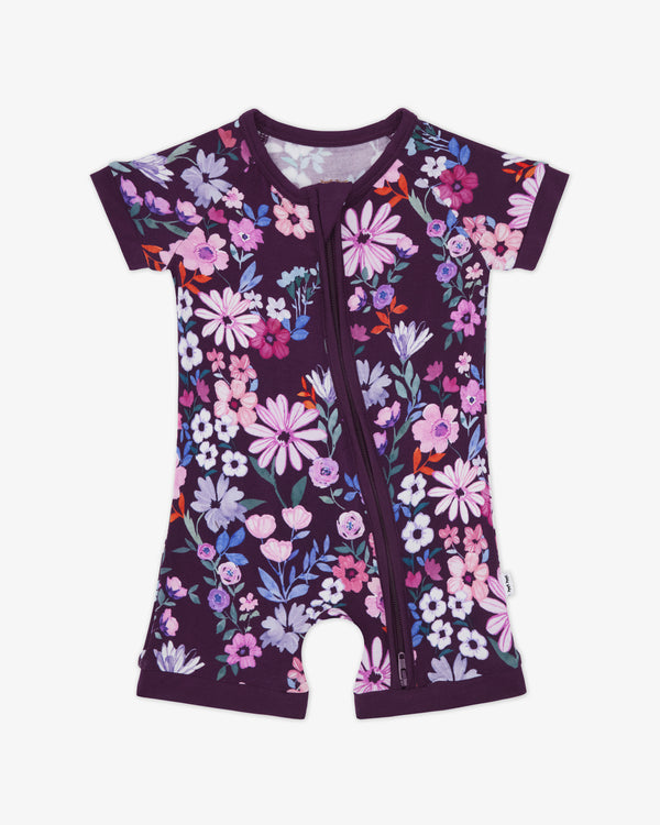 Flat lay of the Violet Meadow Shorty Zippy