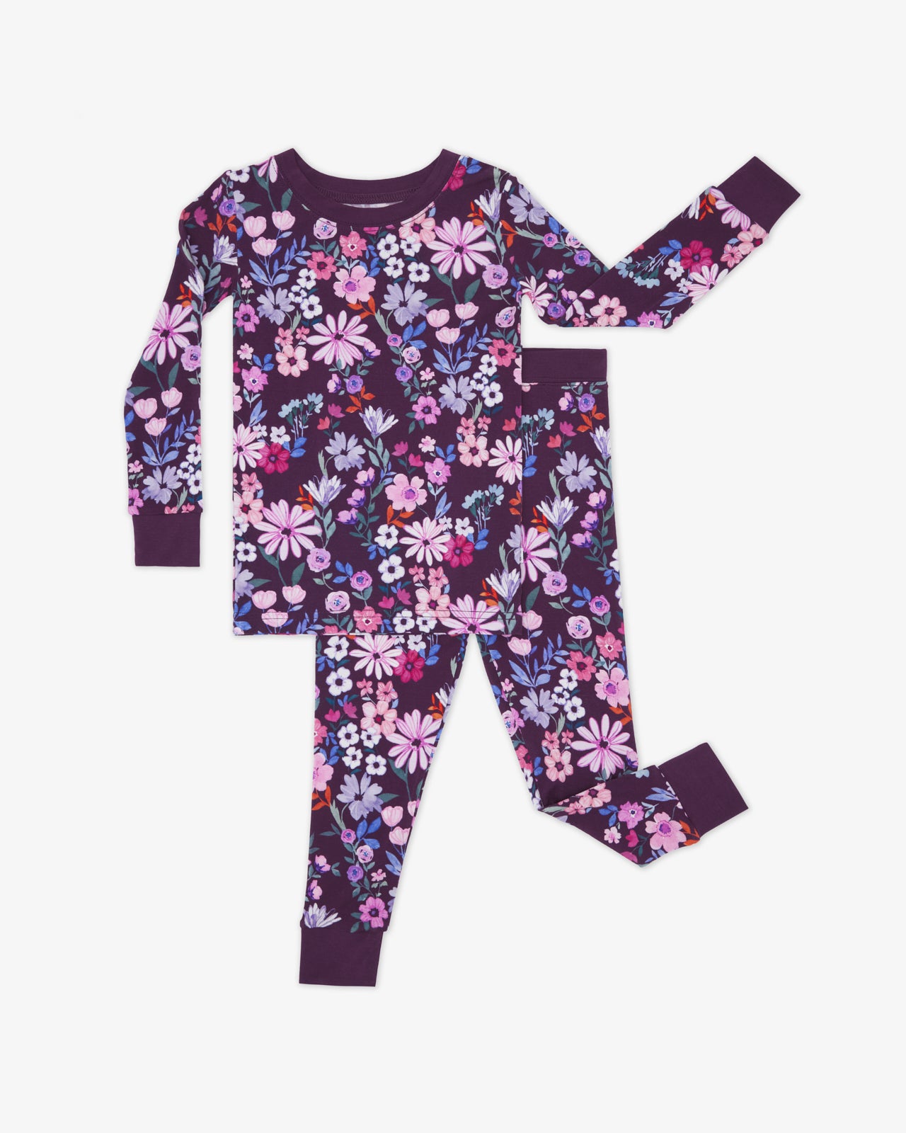 Flat lay of the Violet Meadow Two-Piece Pajama Set