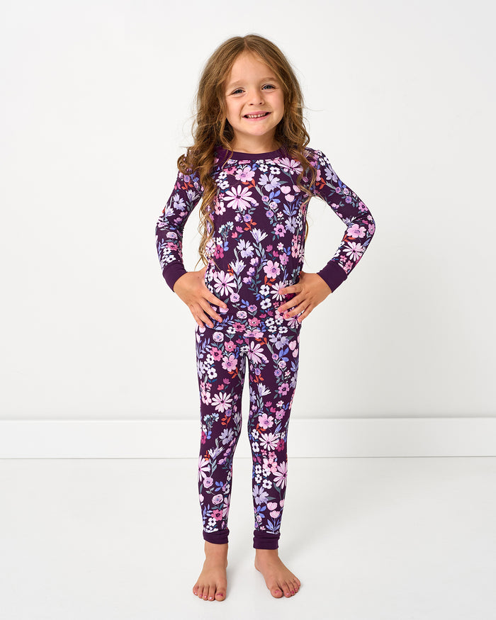 Standing girl wearing the Violet Meadow Two-Piece Pajama Set