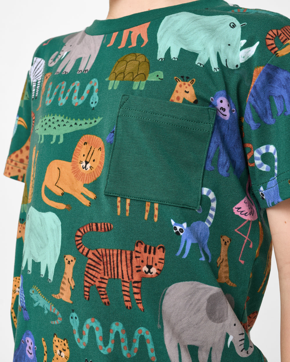 Close up of the pocket detail on the Wild Zoo Relaxed Pocket Tee