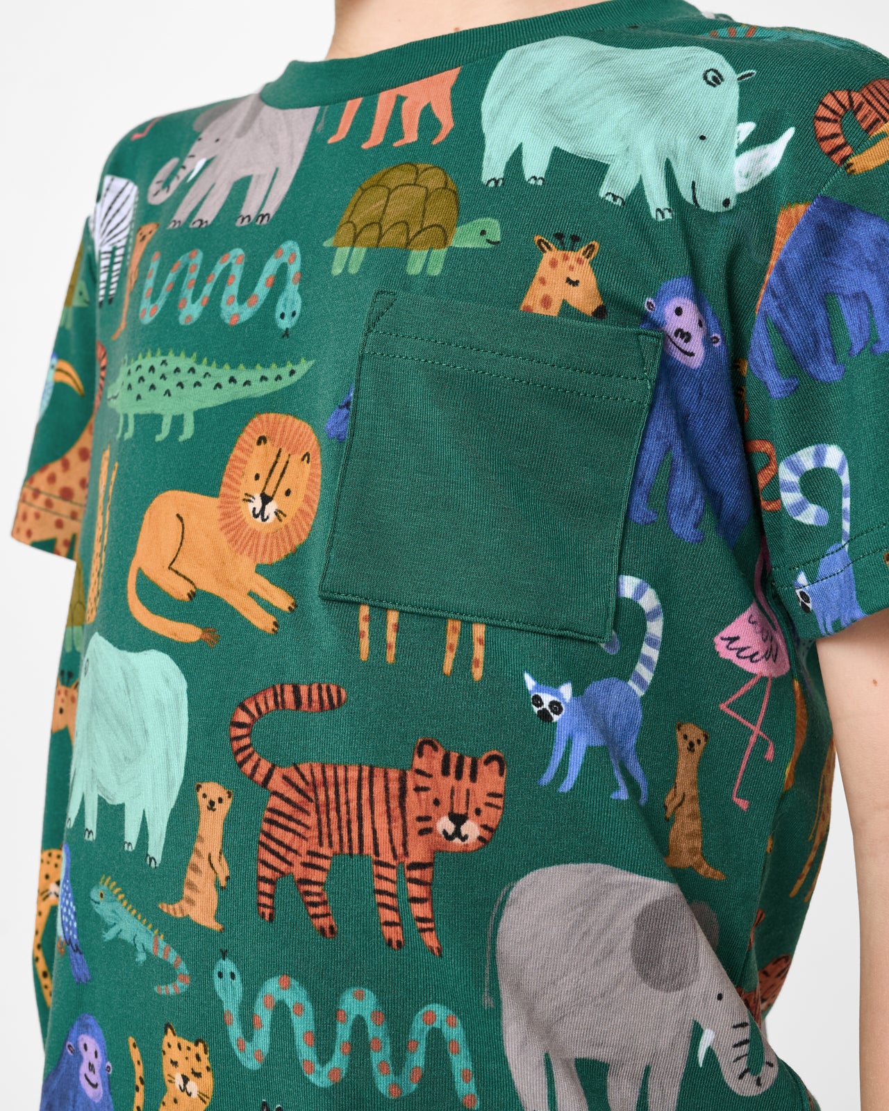 Close up of the pocket detail on the Wild Zoo Relaxed Pocket Tee