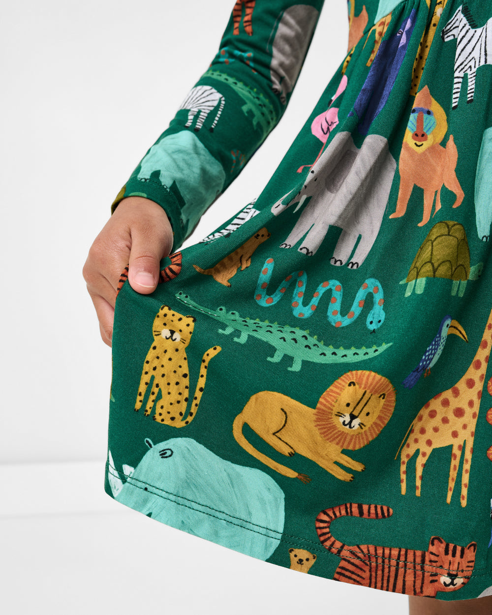 Close up of the skirt on the Wild Zoo Skater Dress