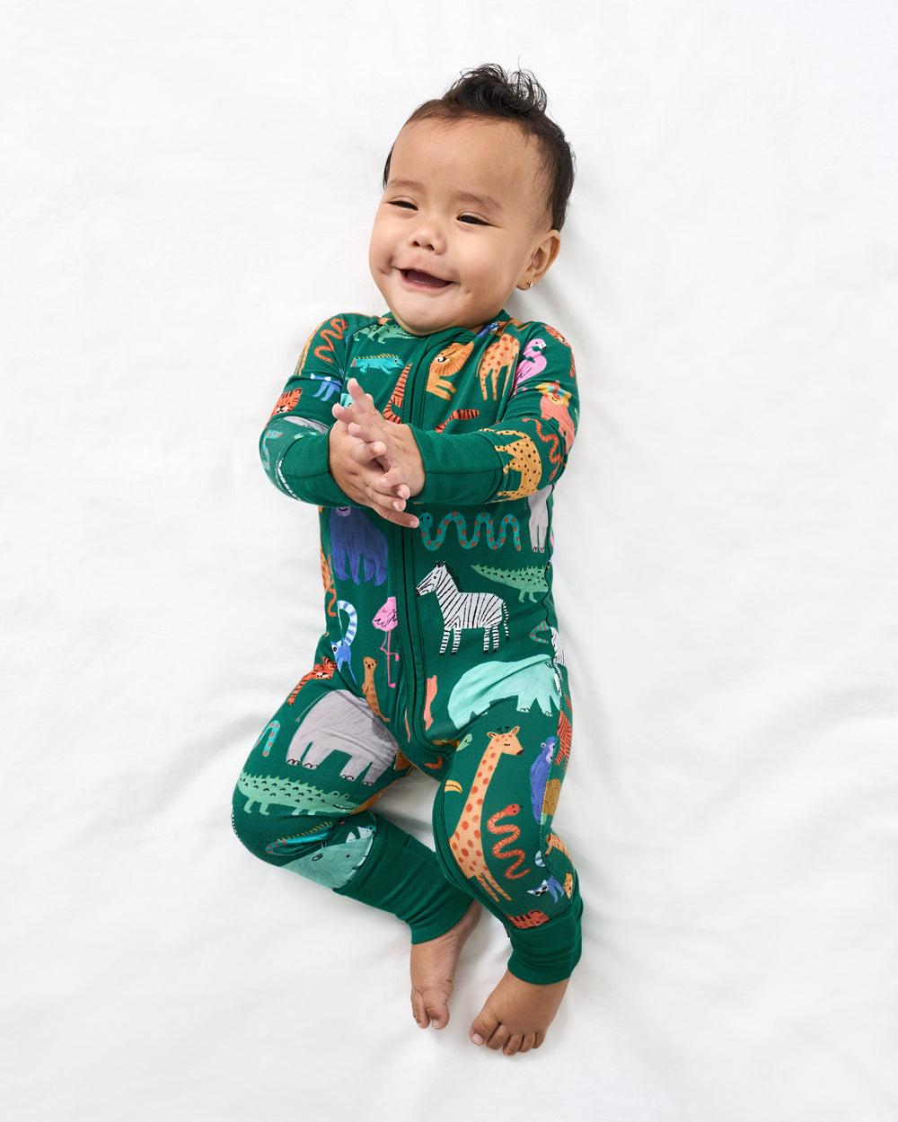 Aerial view of baby wearing the Wild Zoo Zippy