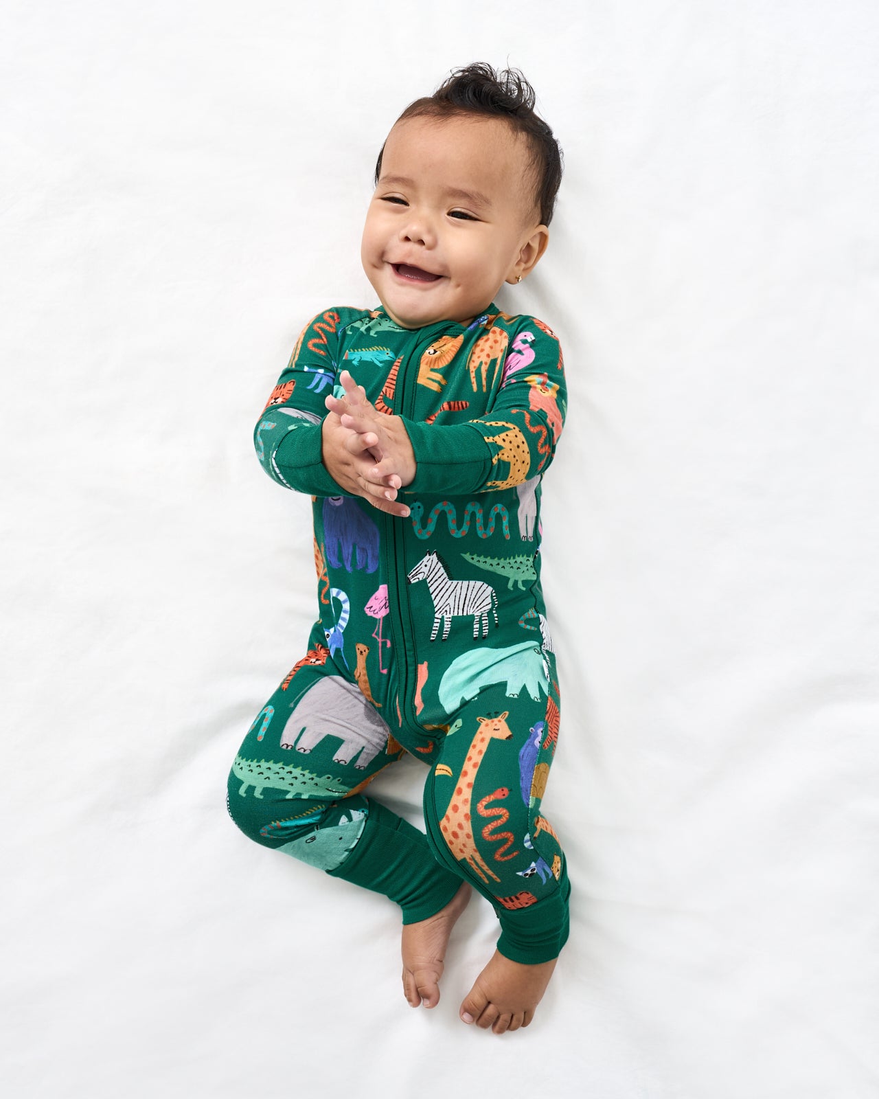 Aerial view of baby wearing the Wild Zoo Zippy