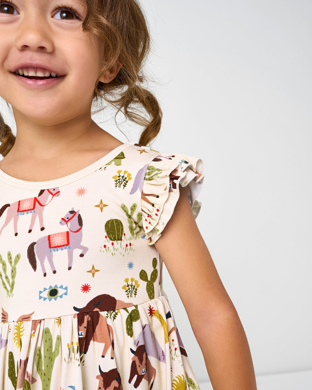 Close up of the flutter sleeve on the Wild Frontier Flutter Twirl Dress