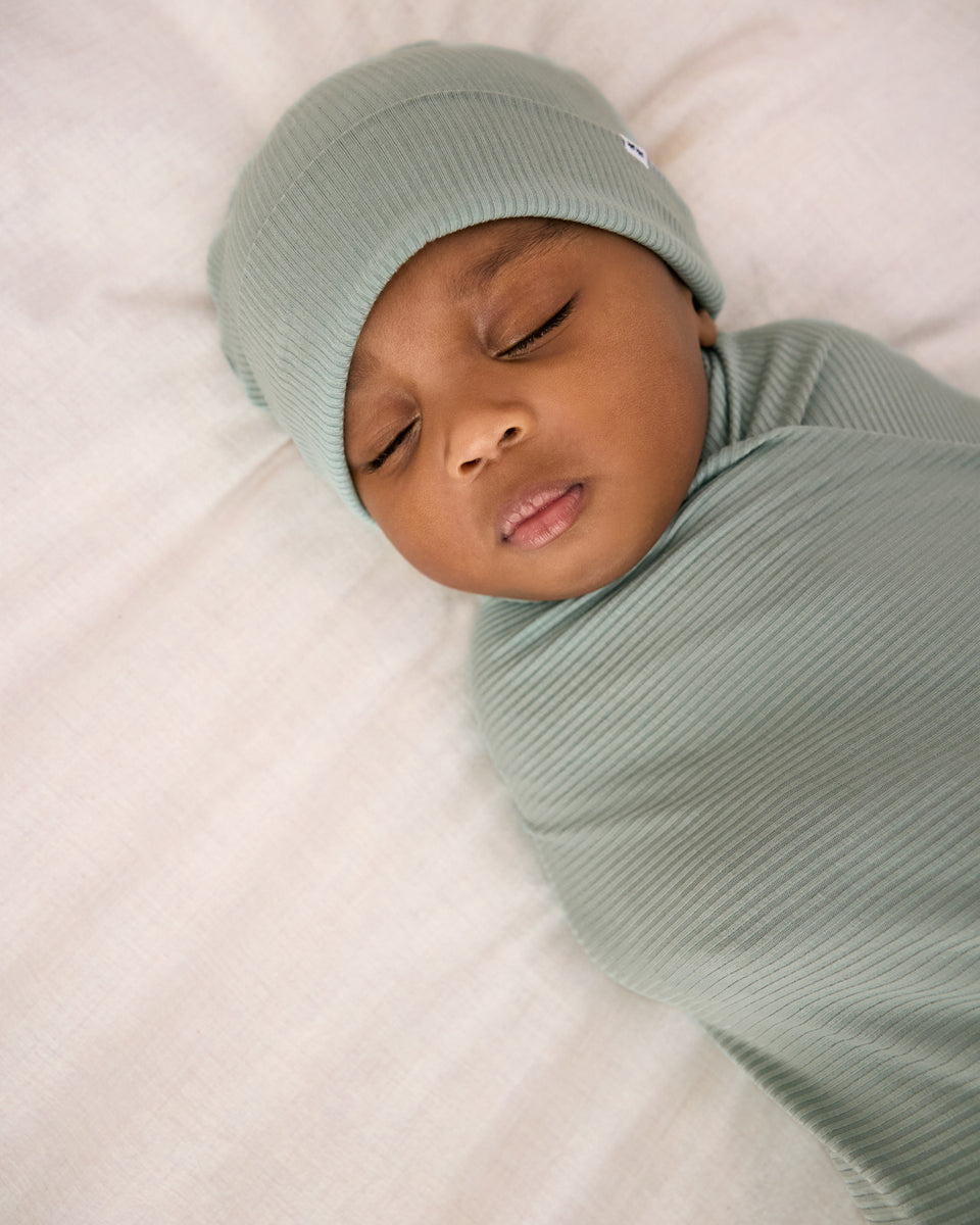 Willow Ribbed Swaddle & Infant Beanie Set – Little Sleepies