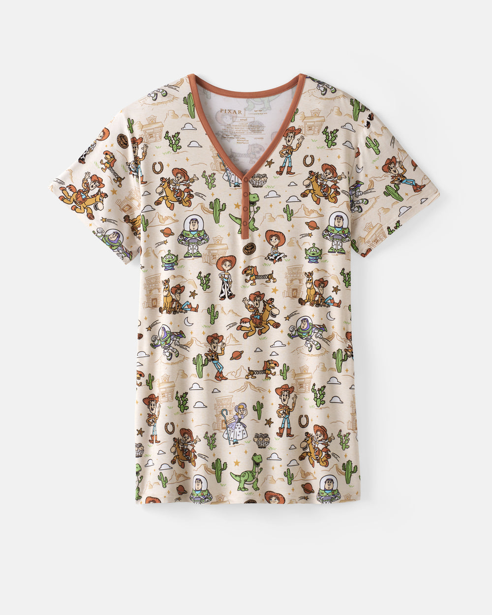 Flat lay of the Disney & Pixar Woody's Wild West Women's Short Sleeve Pajama Top