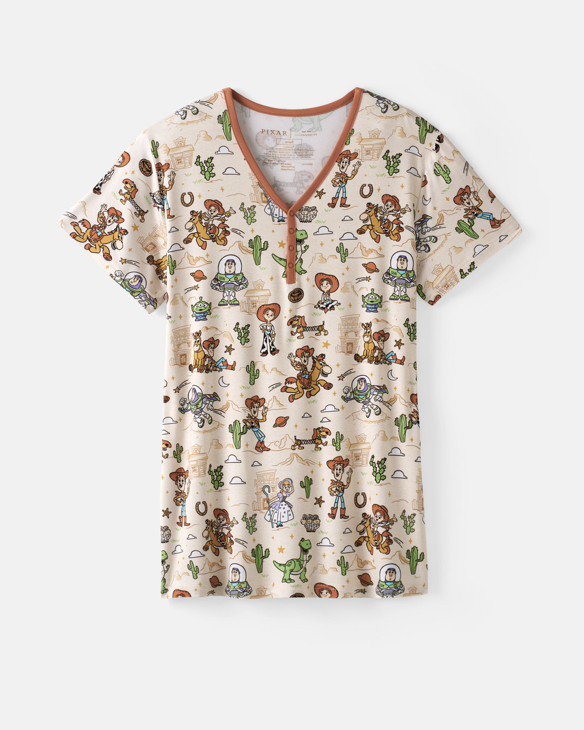Flat lay of the Disney & Pixar Woody's Wild West Women's Short Sleeve Pajama Top