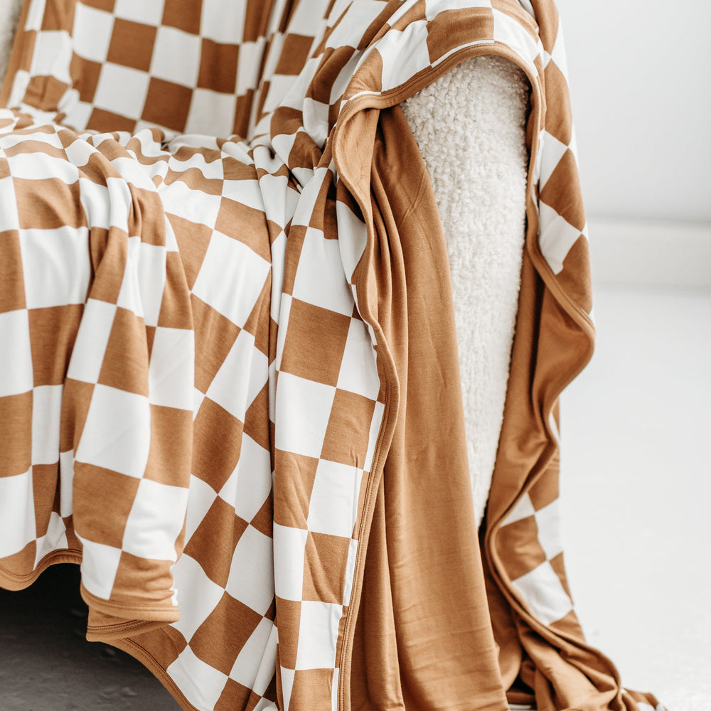 Click to see full screen - Adult Blanket - Caramel Checks Bamboo Viscose Oversized Cloud Blanket