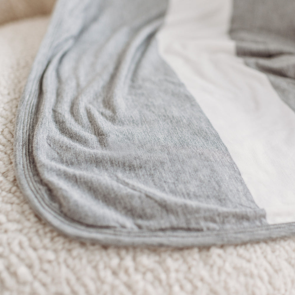 Click to see full screen - Adult Blanket - Heather Gray Wide Stripe Bamboo Viscose Oversized Cloud Blanket