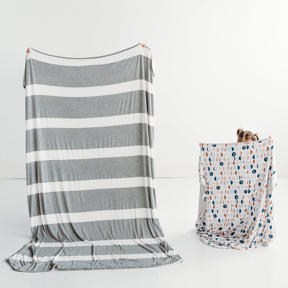 Adult Blanket - Heather Gray Wide Stripe Bamboo Viscose Oversized Cloud Blanket