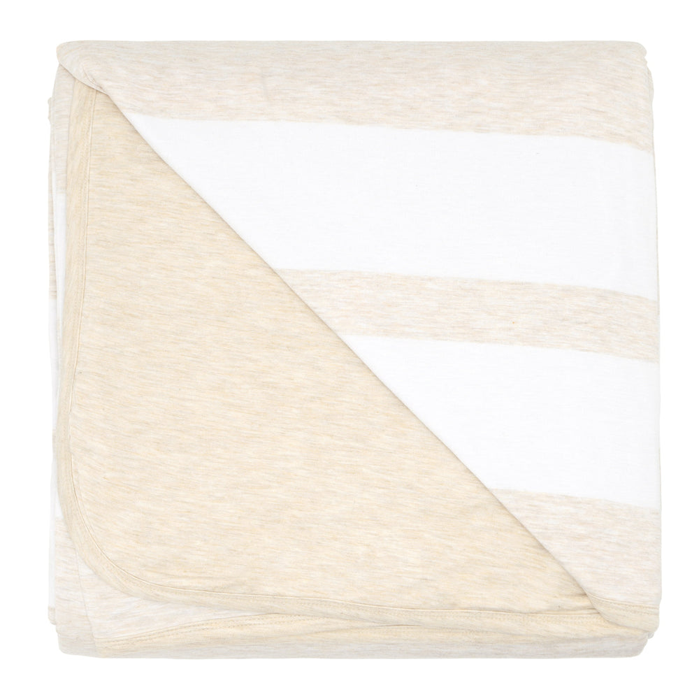 Adult Blanket - Heather Oatmeal Stripe Bamboo Viscose Oversized Cloud Blanket