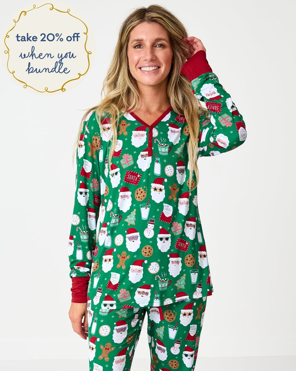 Woman wearing the Cookies for Santa Women's Long Sleeve Pajama Top