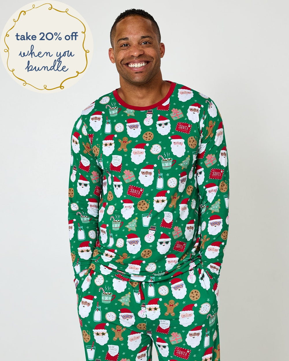 Man wearing the Cookies for Santa Men's Long Sleeve Pajama Top