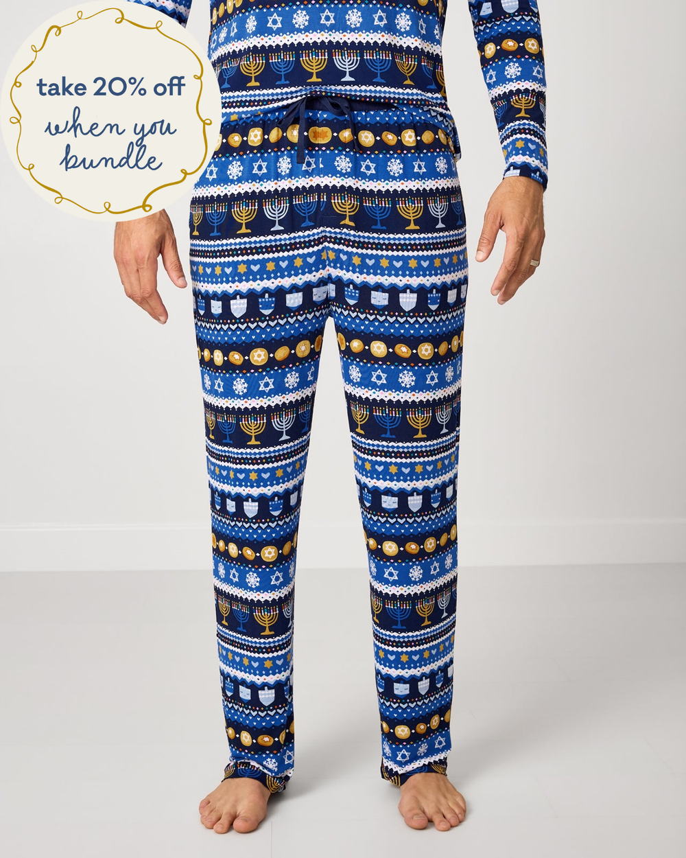 Man wearing the Hanukkah Fair Isle Men's Pajama Pants