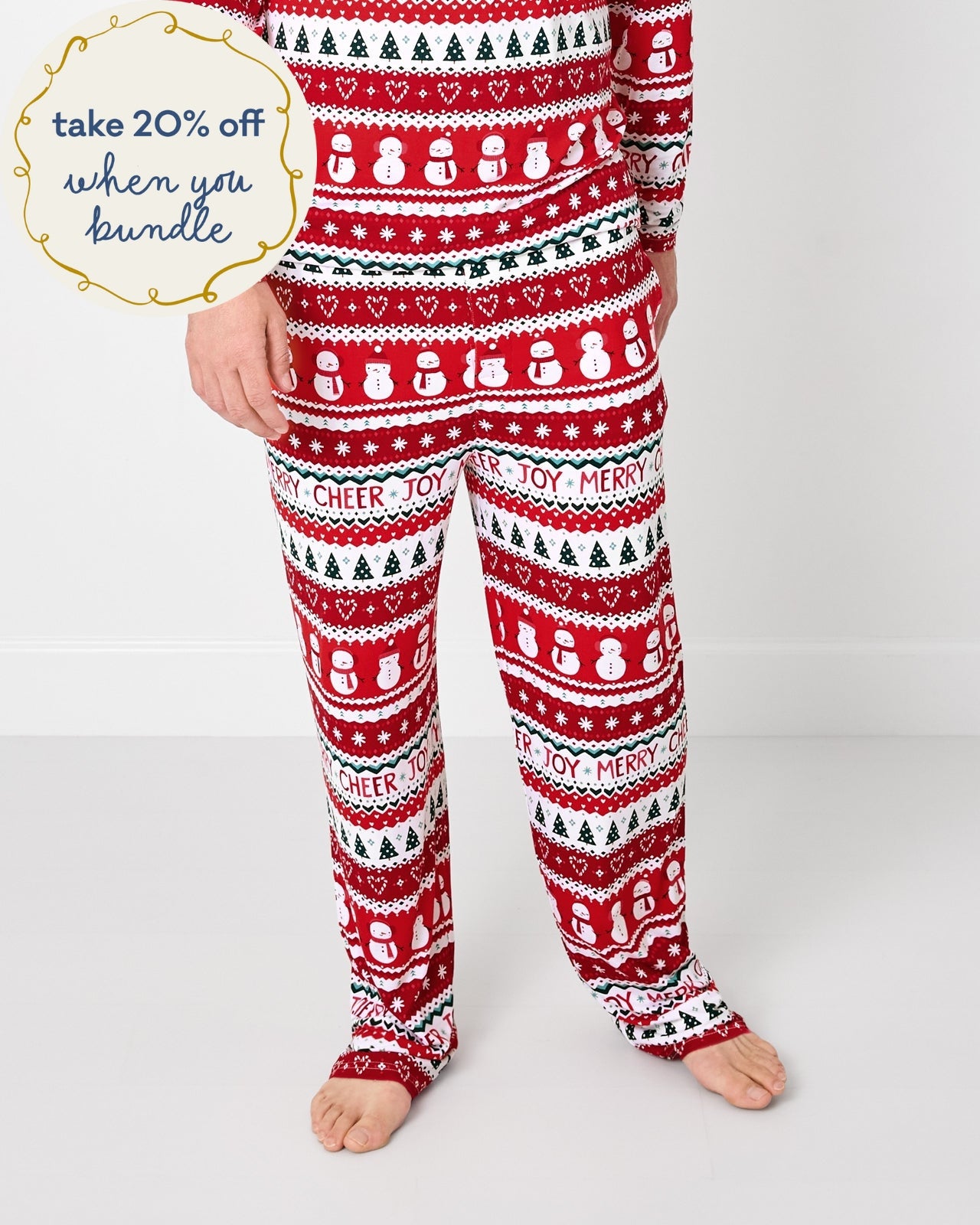Man wearing the Festive Fair Isle Men's Pajama Pants