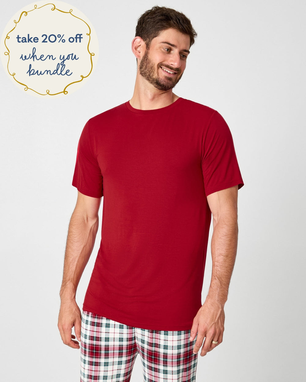 Man wearing the Holiday Red Men's Short Sleeve Pajama Top