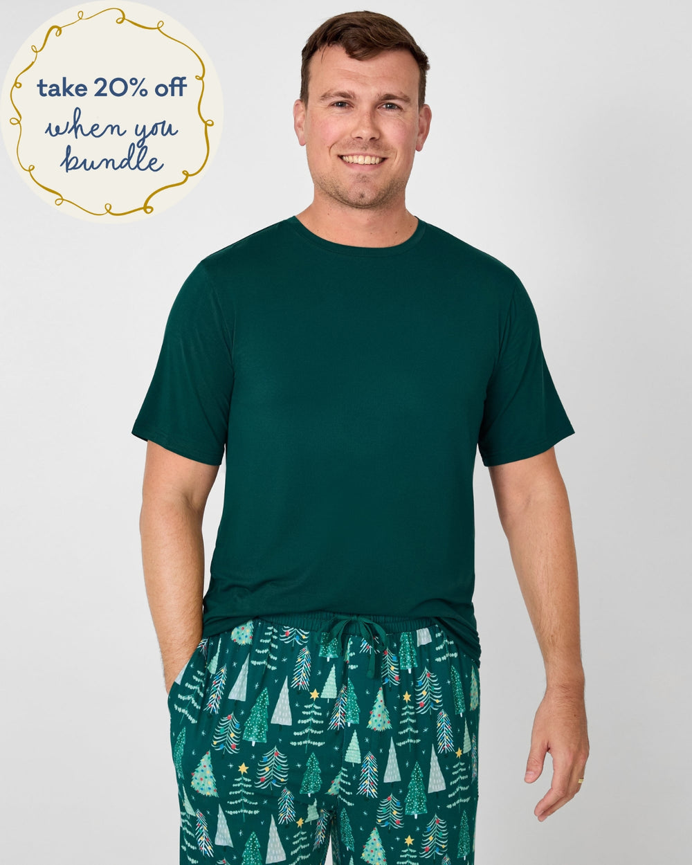Man wearing the Emerald Men's Short Sleeve Pajama Top