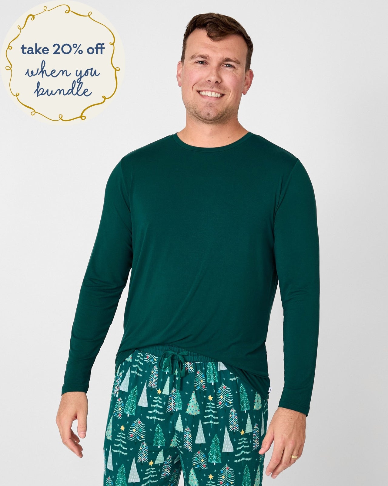 Man wearing the Emerald Men's Long Sleeve Pajama Top