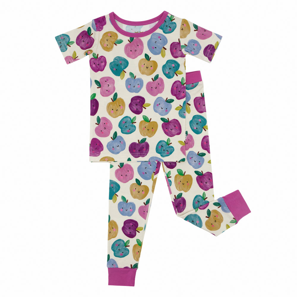 Flat lay of a Berry Apple of my Eye two piece short sleeve pajama set