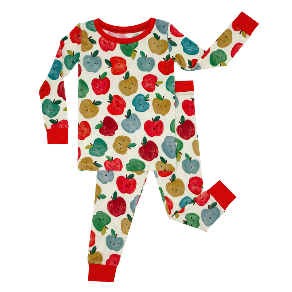 Flat lay image of a Red Apple of My Eye two piece pajama set
