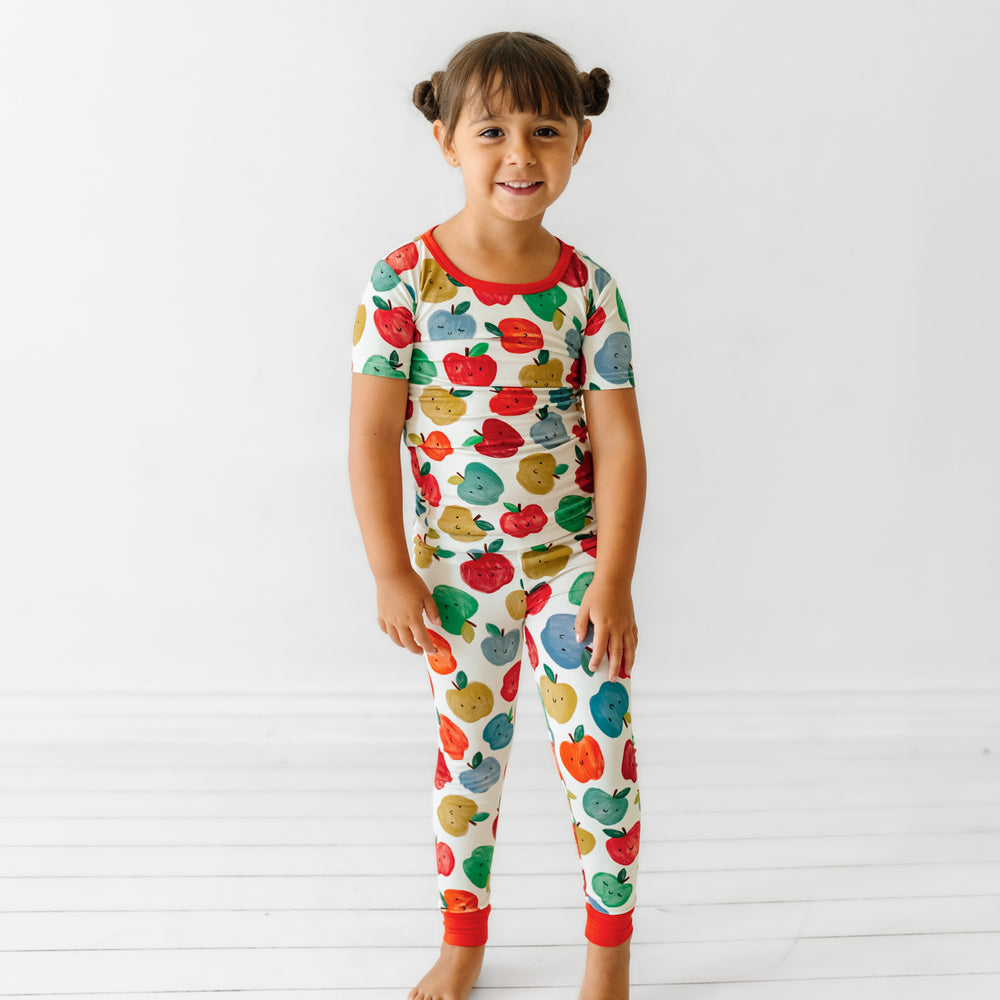 Alternate image of a child wearing a Red Apple of My Eye two piece short sleeve pajama set