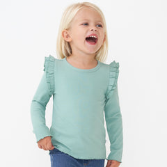 Child wearing a Aqua Mist Ribbed Flutter Lettuce Tee