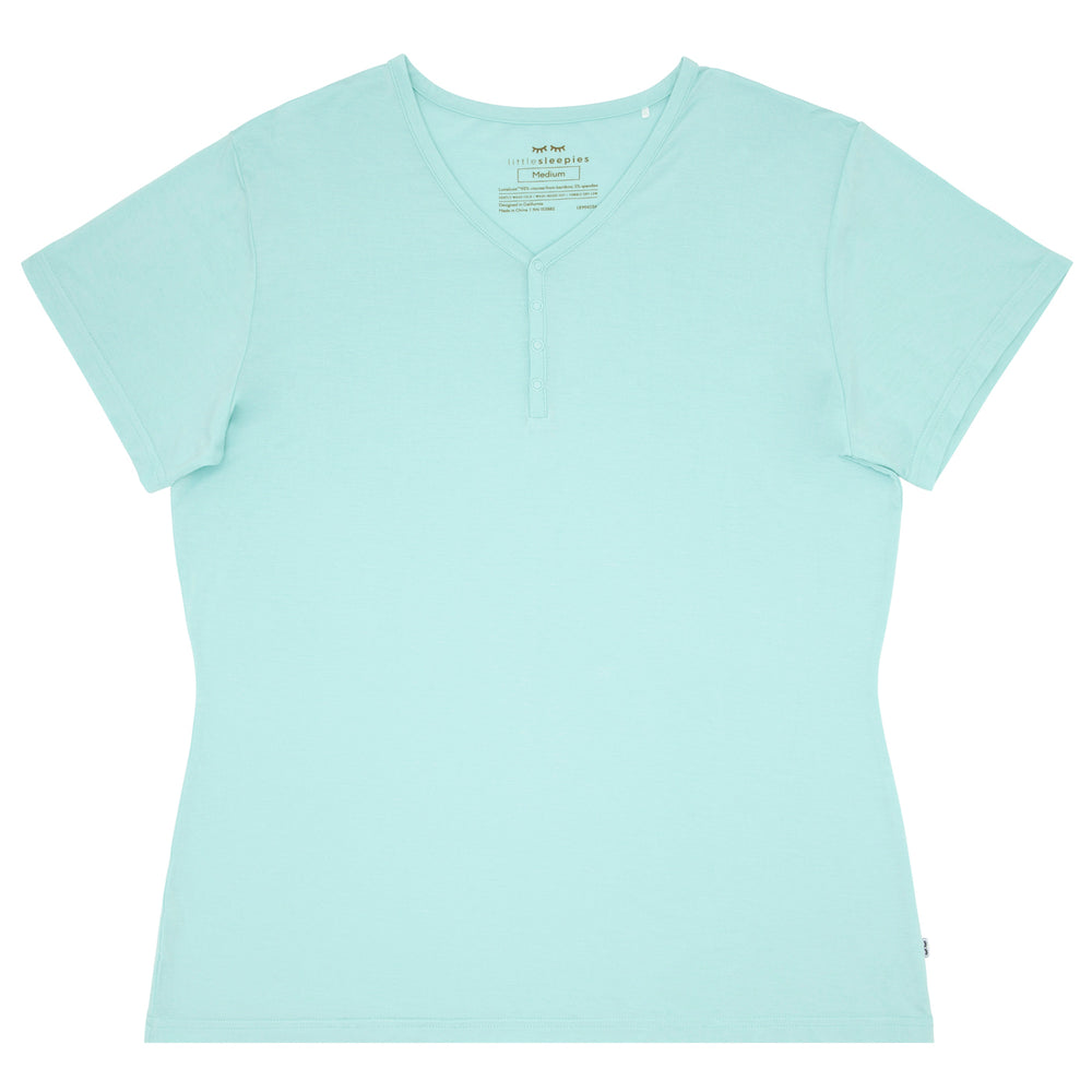 Flat lay image of a women's short sleeve Aquamarine pajama top