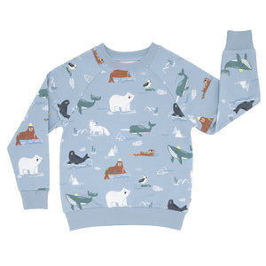 Flat lay image of an Arctic Animals printed crewneck sweatshirt