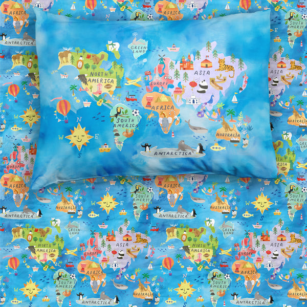 Around the World Twin Sheet Set on a pillow and mattress