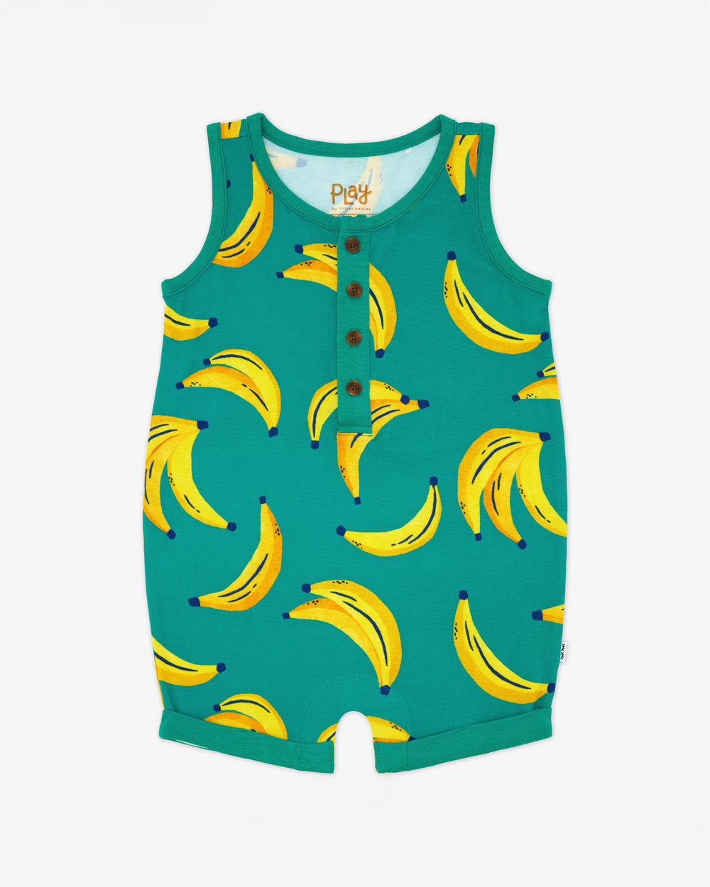 Flat lay of the Go Bananas Tank Button Romper