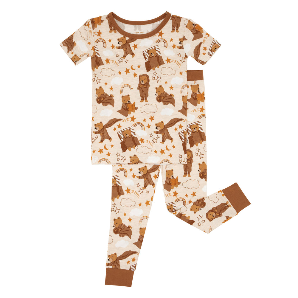 Flat lay of a Beary Sleepy Two-Piece Short Sleeve Pajama Set