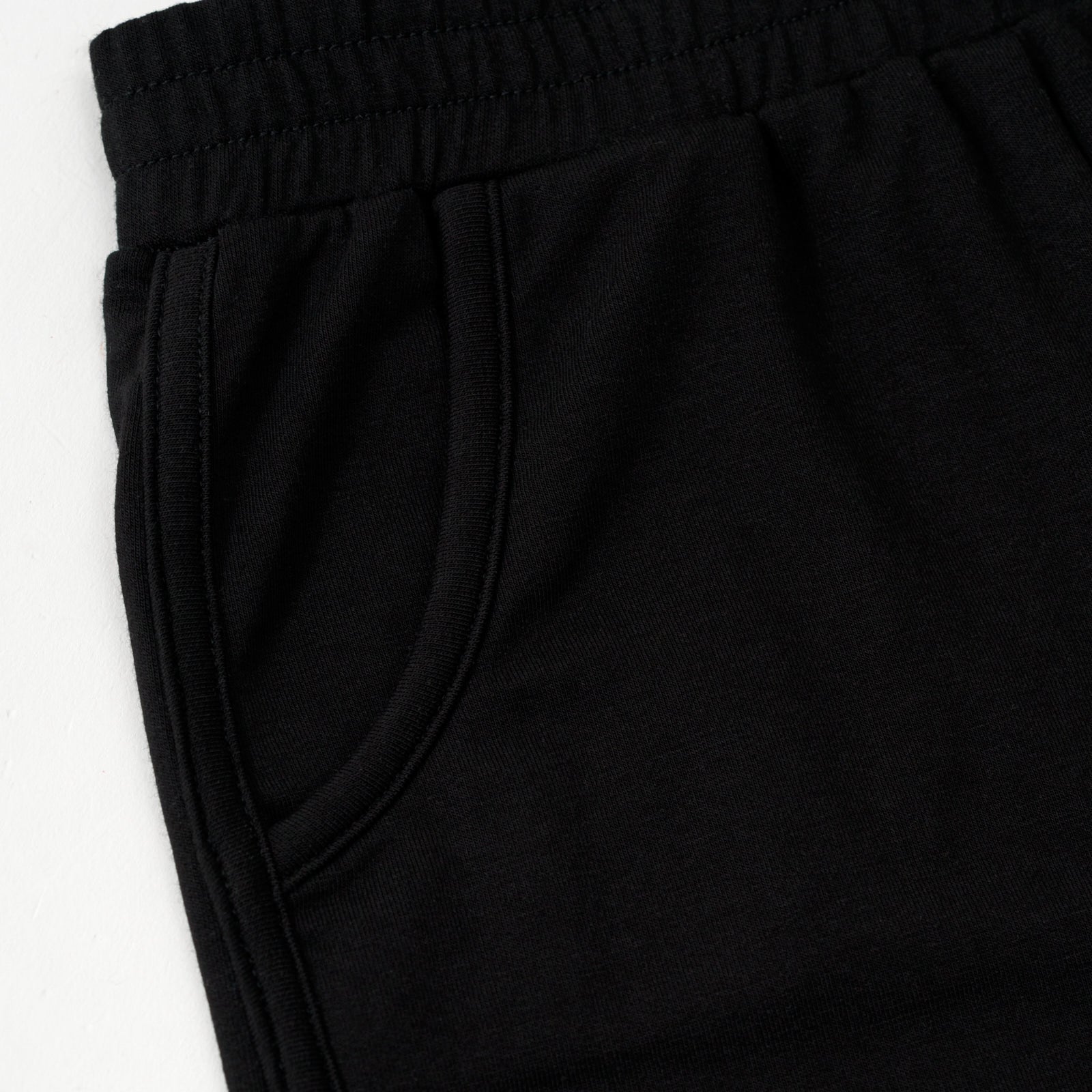 Flat lay of the pocket detail on the Black Dolphin Shorts