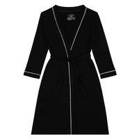 Flat lay image of a women's black robe
