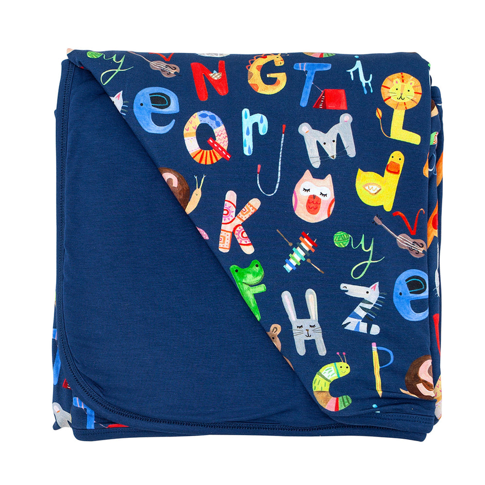 Click to see full screen - Blanket - Navy Alphabet Friends Large Cloud Blanket