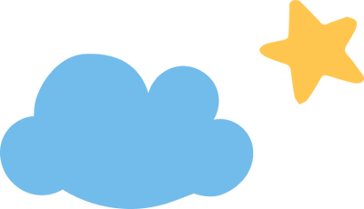 Illustration of a fluffy blue cloud to the left of a bright yellow star