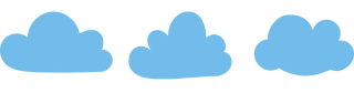 Illustration of three fluffy blue cloud in a horizontal row.