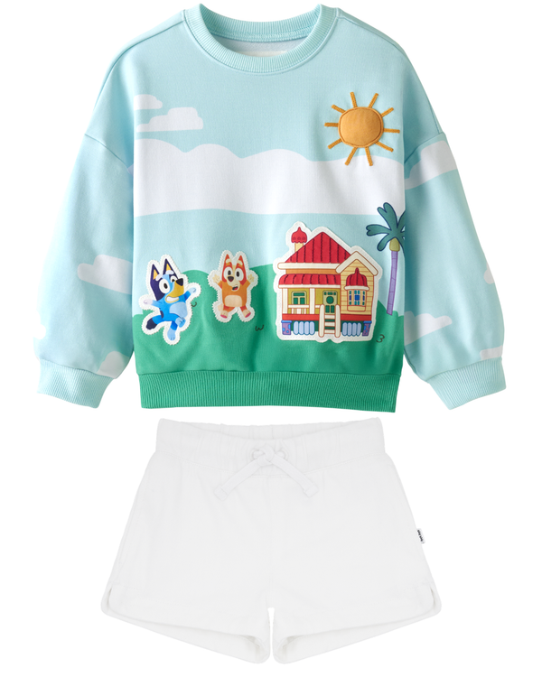 Bluey The Heeler House Drop Shoulder Crewneck outfit for girls