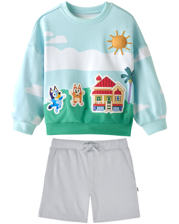 Bluey The Heeler House Drop Shoulder Crewneck outfit for boys