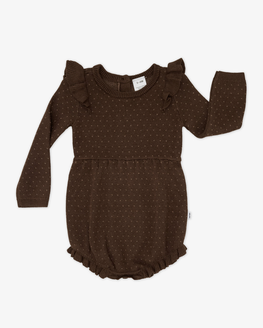 Flat lay of the Mocha Sweater Bubble Romper