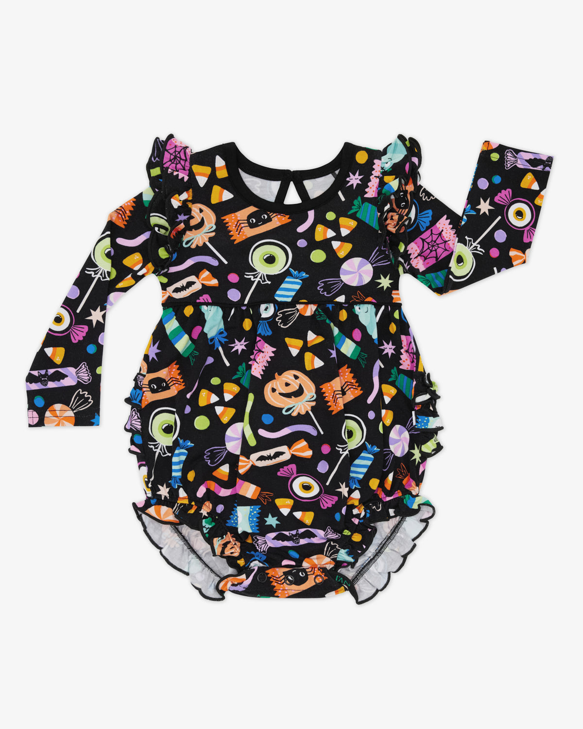 Flat lay of the Halloween Haul Bubble Romper