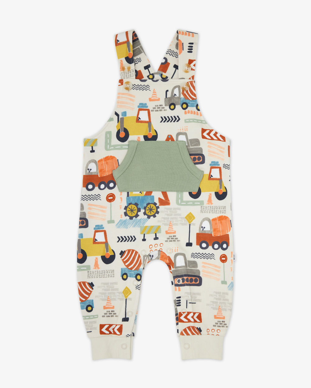 Flat lay of the Mini Builders Overall Romper