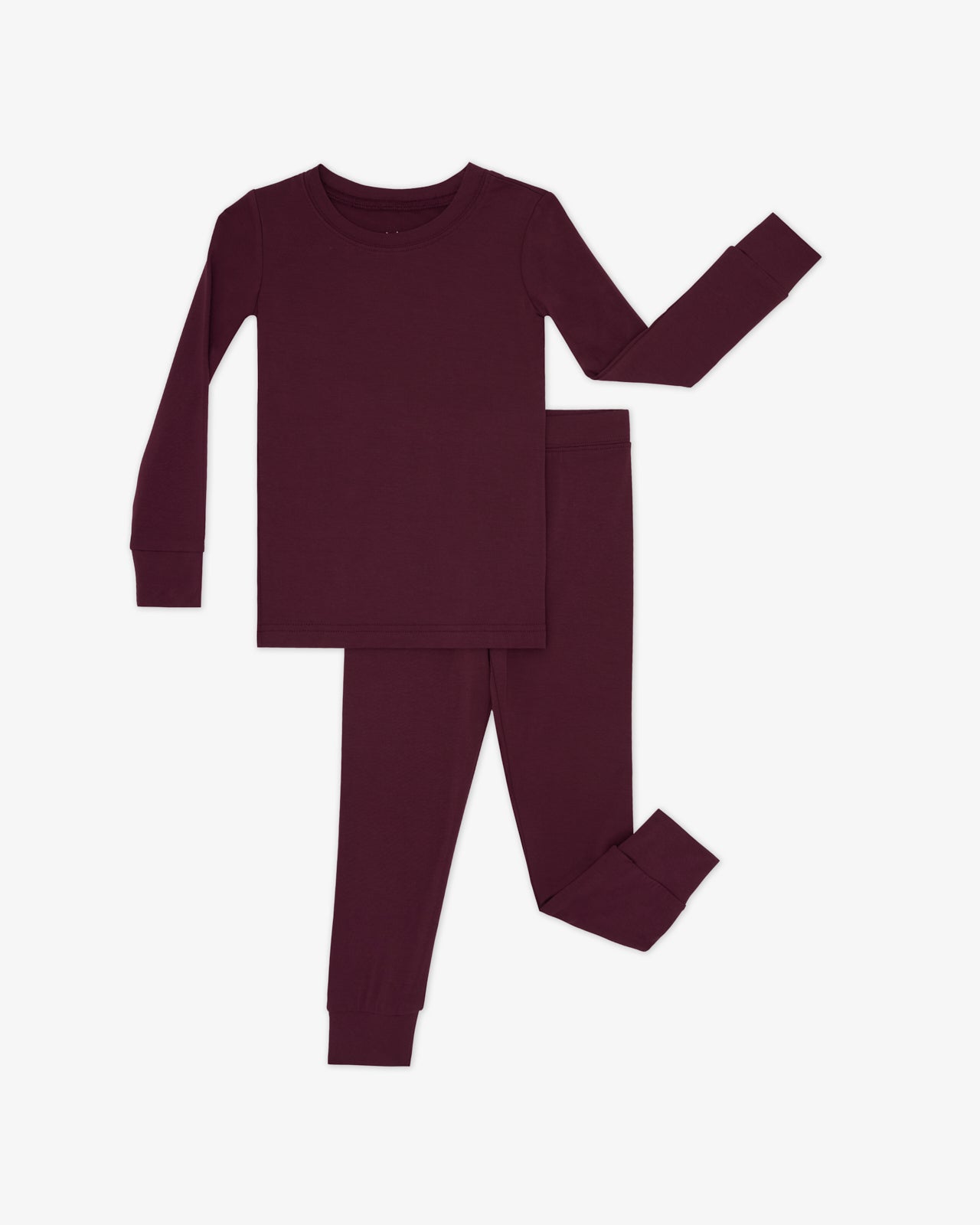 Flat lay of the Classic Burgundy Two-Piece Pajama Set
