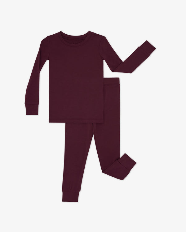 Flat lay of the Classic Burgundy Two-Piece Pajama Set