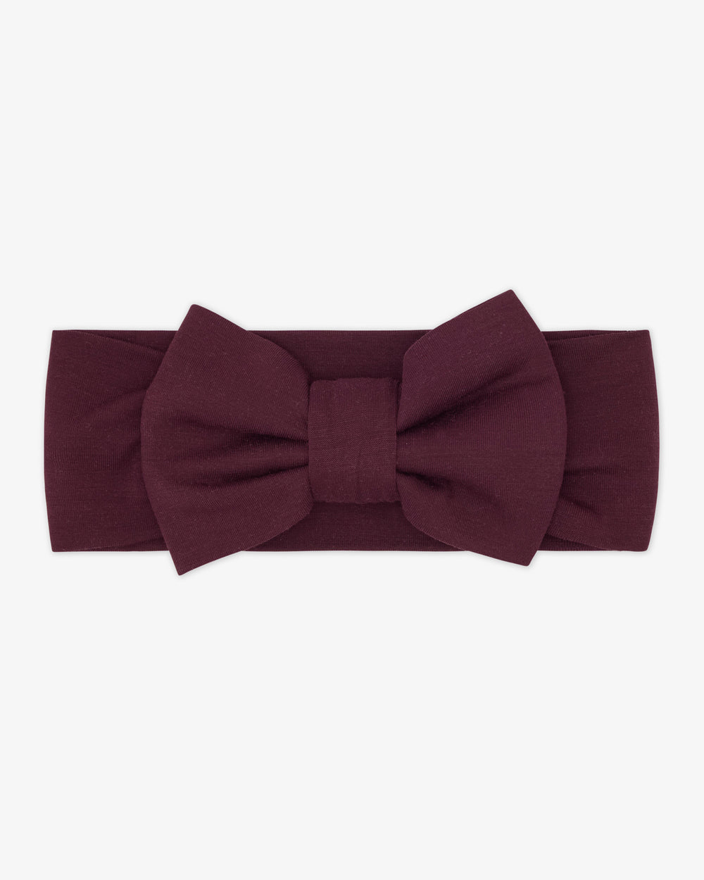 Flat lay of the Classic Burgundy Luxe Bow Headband