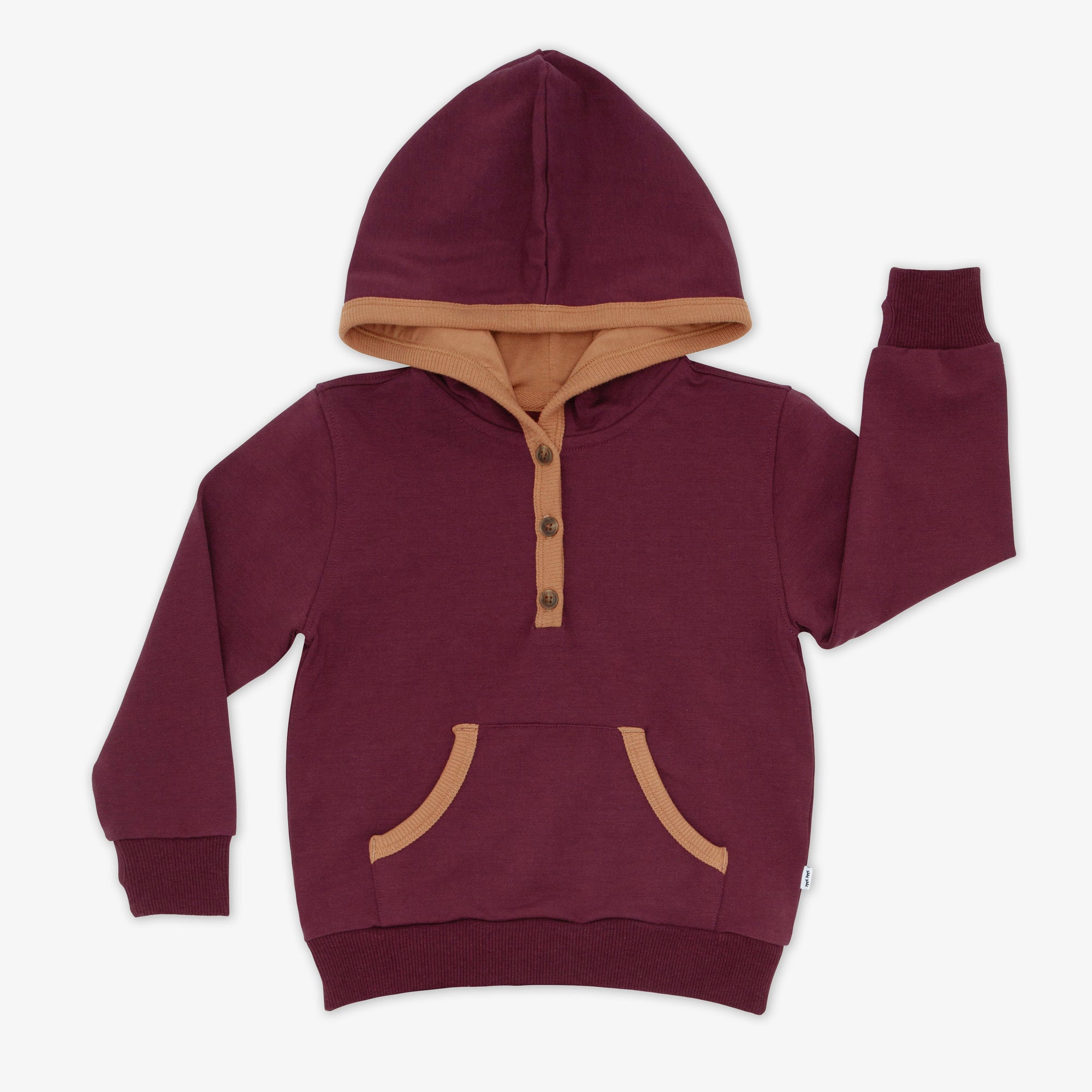 Flat lay image of the Classic Burgundy Henley Hoodie