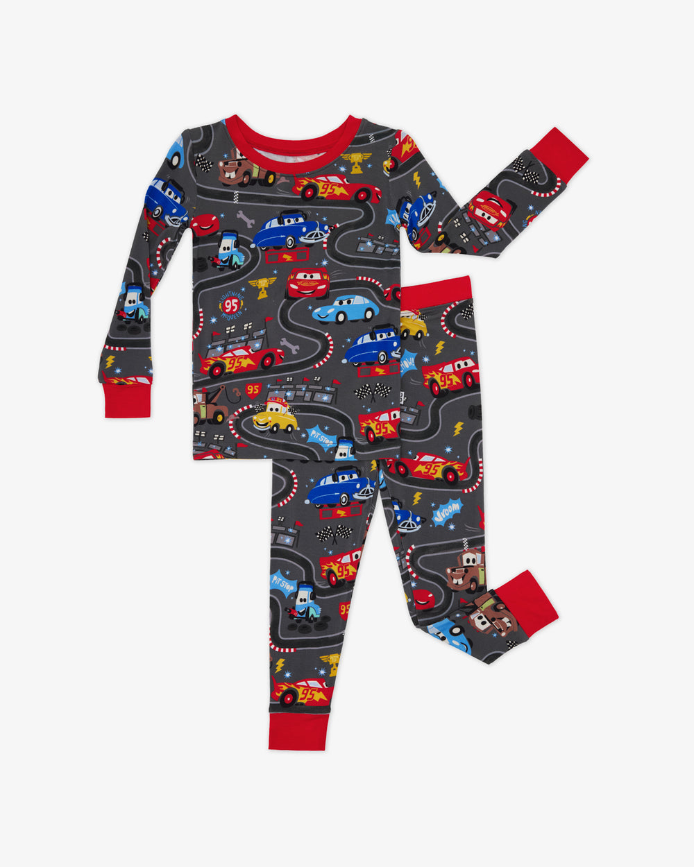 Flat lay of the Disney & Pixar Piston Cup Two-Piece Pajama Set