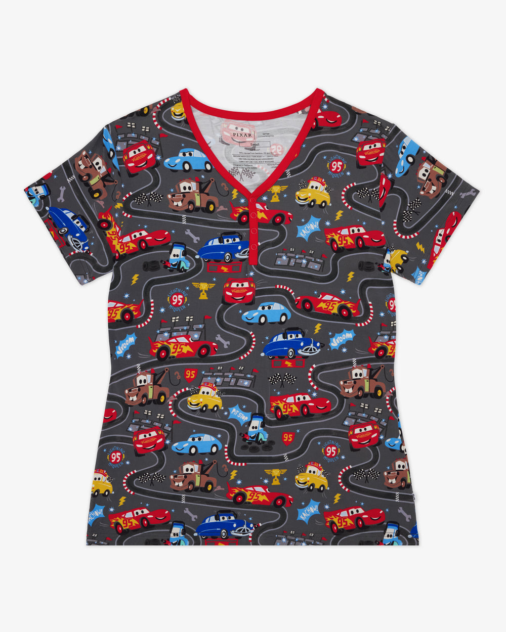 Flat lay of the Disney & Pixar Piston Cup Women's Short Sleeve Pajama Top