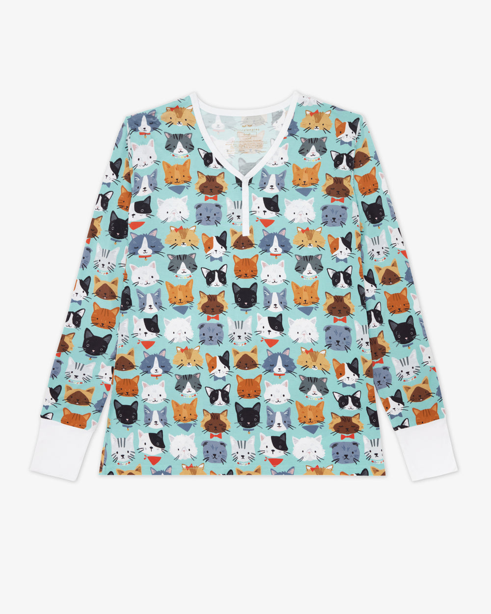 Flat lay of the Purrfect Pals Women's Long Sleeve Pajama Top