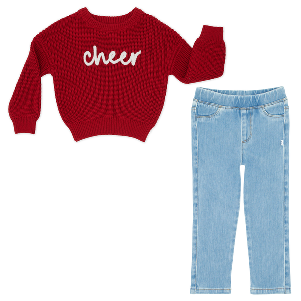 Cheer Drop Shoulder Sweater and Light Blue Denim Jegging